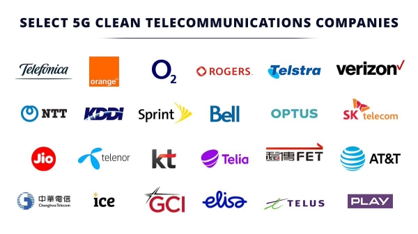 미 국무부가 발표한 이른바 '5G 클린 이동통신 업체(Select 5G clean telecommunications companies)'