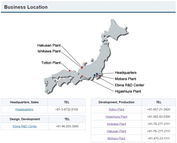 JDI의 일본 내 연구개발 및 생산시설